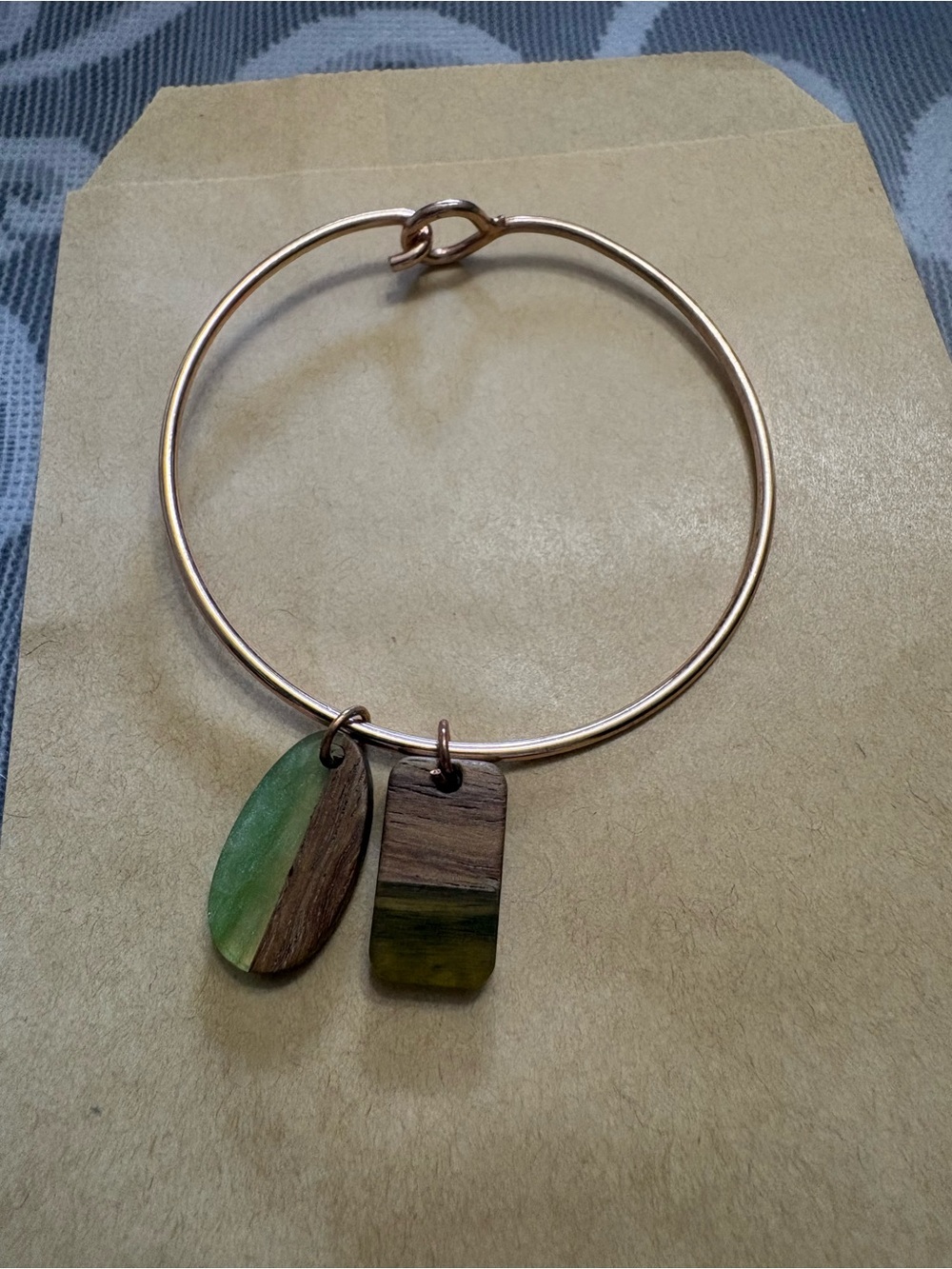 Minimal Rose Gold tone Hook Bangle Bracelet with Charms